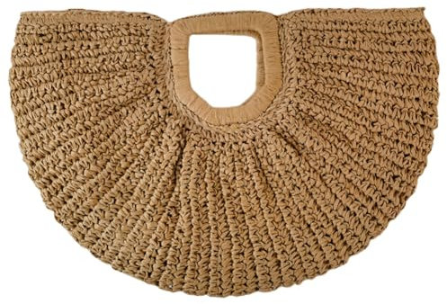 AMZLORD Femmes Demi Lune Paille Sac À Main Capacité Vintage Tissé Sac À Main Couleur Unie Simple Tissage Poignet Sac D'été Sac De Plage