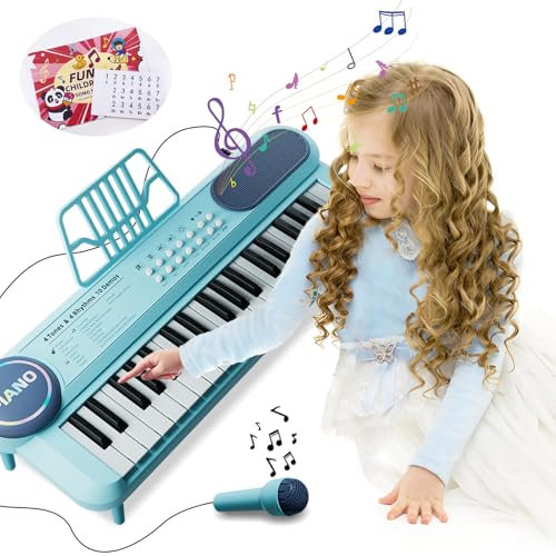 Clavier de Piano avec Microphone, Jouet Musical Portable à 37 Touches Bleues pour Les Filles de 2 Ans, Instrument de Musique Électronique Éducatif pour Enfants de 3, 4, 5, 6 Ans.