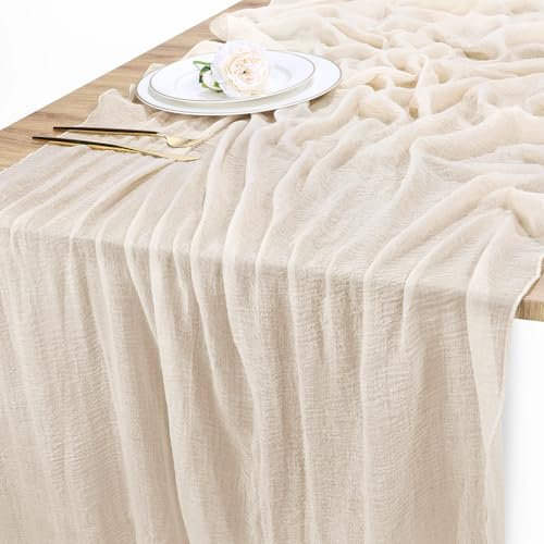 Chemin de Table - Nappe à Fromage en Gaze Beige Boho Chemin de Table pour la décoration d'une fête de bébé, d'un Mariage, d'une fête d'été, d'un Jardin ou d'une Ferme 80 x 300 cm