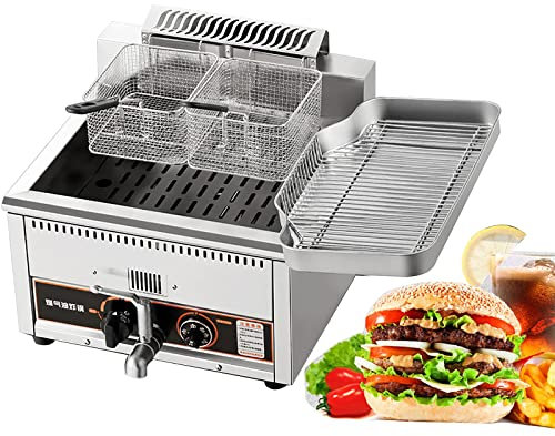 SmPinnaA Friggitrice Professionale da Banco A Gas, Friggitrice Commerciale in Acciaio Inossidabile con Cestello E Valvola di Scarico Dell'Olio per Patate Fritte Ristoranti Supermercati
