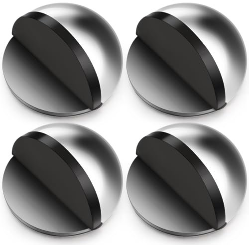 Hotop Self-Adhesive Floor Door Stoppers Oval Stainless Steel Door Stop Mounted Half Moon Wall Protector with Glues for Hard Floor Glass(Silver,4 Pcs)