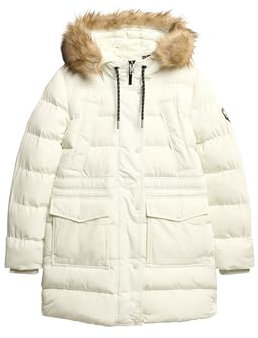 Superdry Damen Mittellanger Everest Steppmantel mit Kunstfellbesatz Wollweiß 40