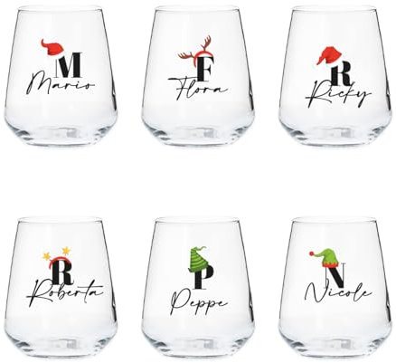 Stargazing Set di 6 Bicchieri Personalizzati Vetro Cilindrico da 38 cl con Stampe Natalizie Idea Regalo Natale Sposi Famiglia