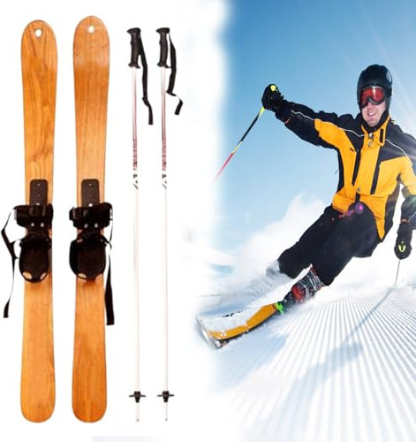 Holzskier, Einzigartiges Holzmaserungsdesign, Mit Schneestangen, Generische Holzskier für Erwachsene Und Kinder, Wintersport-Hobby-Outdoor-Zubehör, Zum Skifahren Und Schlittschuhlaufen (Größe: 1,1 M)