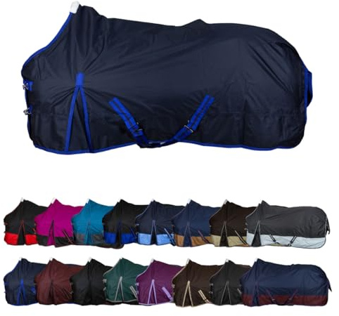 RL24 - Winterdecke Weidedecke 600D Basicline – atmungsaktive, Wind- & wasserdichte Outdoordecke mit Innenfutter & Kreuzbegurtung – Pferdedecke in Dunkelblau – 115cm (100g/m² Füllung)