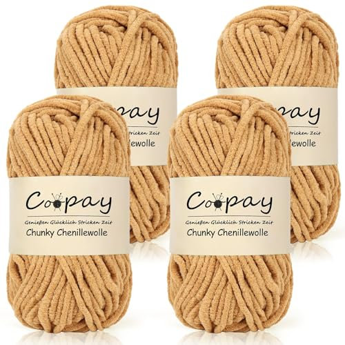 Coopay Wolle zum Häkeln,4 x 50g Chunky Wolle zum Häkeln Dickes Garn, Flauschige Dick Wolle zum Handstricken, Khaki
