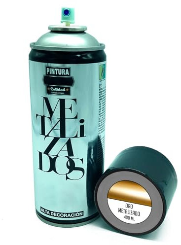 Tradineur - Bote de Pintura en Spray - Fabricado en España - Ideal para cualquier superficie, Madera, Metal, Cartón, Piedra o Cerámica - Capacidad de 400 ML - Oro Metalizado