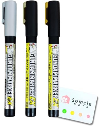 Someie GSI Creos Gundam Marker EX Chrome Silver, White Gold, Yellow Gold 3-Marker Set XGMS100 & Sticky Note Set　XGM100,XGM07,XGM08 Paint for Plastic Models