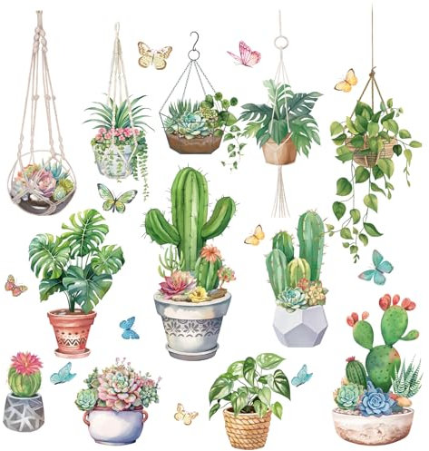 Fufuquare Adesivi da Parete con Cacti e Piante Grasse della Natura Verde Adesivi Facili da Applicare e da Staccare con Farfalle e Arte Botanica Adesivi Murali per la Casa