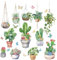 FUFUQUARE Green Potted Plants Wall Stickers Hanging Cactus Window Clings Watercolor PVC Removable Glass Wall Decals DIY for Bedroom Nursery Living Room