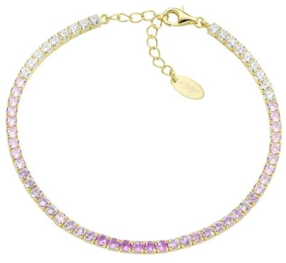 Amen Bracciale Unisex Collezione Tennis. Gioiello Realizzato in Argento 925 di Colore Oro e zirconi Multicolor Rosa e Bianchi. Lunghezza: 17 + 3 cm. La referenza è BT25DEGRO17