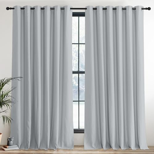 PONY DANCE Blackout Eyelet Curtains, Silver Grey, 2 Panels, 90 x 96 Inch | Thermal Insulated 96 Inch Drop Extra Wide Long Curtains for Living Room, Room Darkening, Energy Saving, Super Soft Drapes