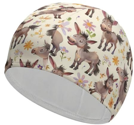 Cuffia da nuoto unisex con simpatici asinelli, per capelli corti e lunghi, da donna e da uomo, per piscina, nuoto e bagno