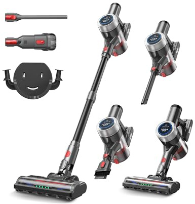 Xlife Aspirapolvere a batteria, 550 W, potenza di aspirazione 45 kPa, durata di 40 minuti, spazzola anti-avvolgimento, sensore di polvere, filtro HEPA, per peli di animali, tappeti, pavimenti duri, P2