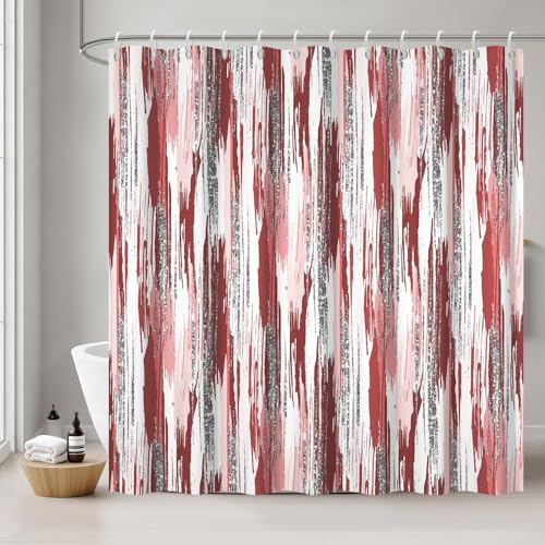 Uiiooazy Rideau Douche Rouge, Rideau de Douche Anti Moisissure 240x180cm Gris Rayé Dégradé Bordeaux Rayures Rideaux de Baignoire Imperméable Tissu Lavable Rideaux Salle de Bain avec 16 Crochets