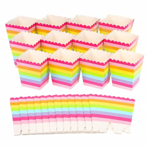 Gkhlg 12 Stück buntfarbene Eisbecher Pappe Popcorntüten Einweg Candy Bar Becher Popcorneimer für Kinder für Hochzeiten Geburtstage Babypartys Filmabende mehr (Bunt)