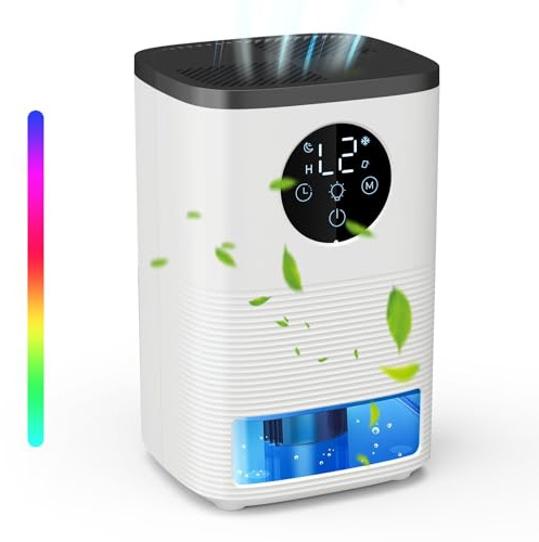 Luftentfeuchter Elektrisch, 1400ML Leiser Raumentfeuchter mit Automatischer Abschaltung Tragbarer Luftentfeuchter für Zuhausemit Funktion Abtauen & Schlafmodus, Timer, 7 Farblichter für Schlafzimmer