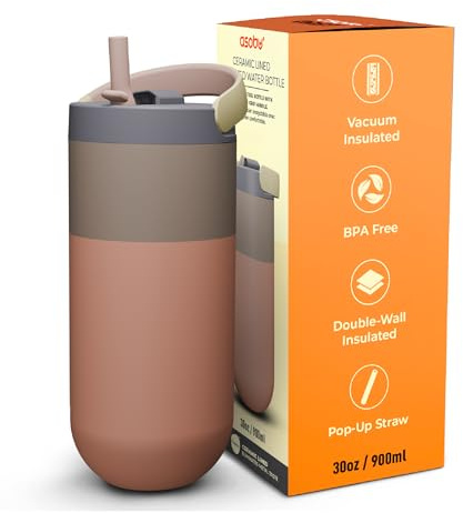 asobu Orbit Wasserflasche, 900 ml, schlanke isolierte Flasche mit Pop-Up-Deckel und Tragegriff, perfekt für Eiskaffee, Reisen und stilvolle Hydratation