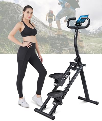 REKA Fitness Foldable Vertical Climber & Stair Climber for Home Workouts, Adjustable Handrail, LCD Monitor, Phone & Tablet Holder, Compact Cardio Trainer, Anti-Slip Pedals, 120kg Capacity