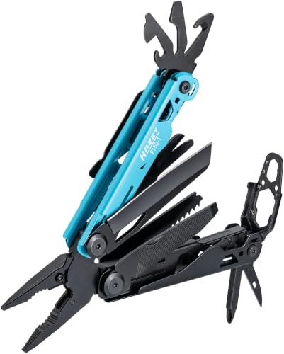 HAZET Multitool 2159-1, 13 en 1, acero inoxidable, con alicates de punta, cuchillo, sierra, destornillador, llave hexagonal, tijeras, clip para cinturón, incl. funda robusta para cinturón.