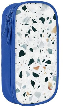 AYYQWE Terrazzo Federmäppchen, Marmor, Pastelldruck, praktisches Federmäppchen, mehrere Fächer, Büro, Reisen, Schule, Kunst, Alltagsbedarf, blau, Einheitsgröße, Packtasche