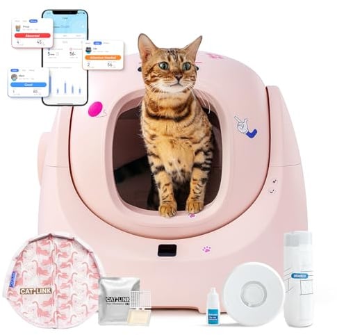 CATLINK Katzenklo Selbstreinigend, 70L XXL-Volumen, Verbessertem Schutz Gegen Seitliches Auslaufen, 7-facher Schutz, App-Steuerung und Mehrkatzenerkennung – Geeignet für mit Mehreren Katzen (Rosa)