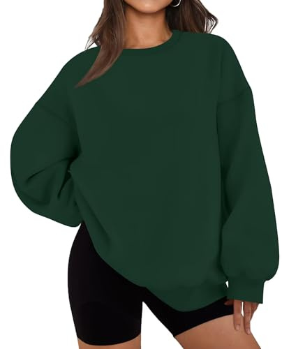 LACOZY Womens Oversized Sweatshirts Crewneck Long Sleeve Tops Fleece Pullover Fall Fashion Clothes Green L