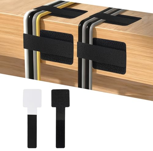 THFJWJ 50 Stück Klett Kabelbinder Schwarz,Kabel Organizer | Nylon,Wiederverwendbar, hinterlässt keine Kleberückstände,Feste Adsorption,für Büro, Schlafzimmer