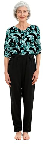 ranrann Femme Combinaison Imprimé Fleurie Pyjama Sanitaire Soin Grenouillère pour Personnes Âgées Alzheimer Incontinence Patient