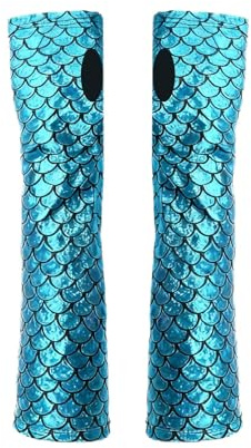 Meerjungfrau Armstulpen, 27cm Lang Blau Glitzernd Fingerlose Handschuhe, Handschuhe Meerjungfrau, Schuppenmuster, Unterwasserwelt, Fisch Kostüm Mädchen für Mottoparty Cosplay Karneval Halloween