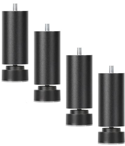 INFJMH Pieds Lot de 4 Pieds de Meubles en métal Noir avec vis M10, Pieds de Table tubulaires en Acier Inoxydable, Pieds de Remplacement for lit/Armoire/canapé/causeuses/Ottoman Legs(10cm(4inch))
