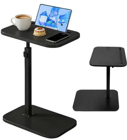 XUTUUDID Beistelltisch C Form, 360°Rotierbarer und Höhenverstellbar Sofatisch, Couchtisch für schmale Räume, für Telefon und Tablet, für Schlafzimmer, Wohnzimmer (Schwarz)