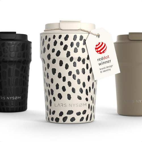 LARS NYSØM Thermo Kaffeebecher to go 0,38 l | Auslaufsicherer Travel Mug mit Isolierung | Rutschfester Boden | Edelstahl Thermobecher für Kaffee und Tee unterwegs (Beige, 380ml)