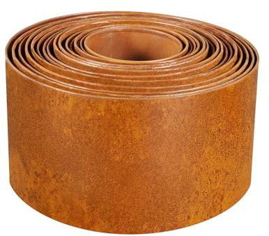 Teodute 10m Ferro Zincato Corteccia per Giardino, Solido Durevole Bordura per Aiuola, 15cm Altezza, Bordo per Aiuole per Giardino Scale Prato Sentiero (Include Guanti, Colore Ruggine) | Patina di Ruggine Naturale, Bordi Ripiegati Sicuri, Bordura per Giardino Modellabile per Giardino Aiuole e Sentieri