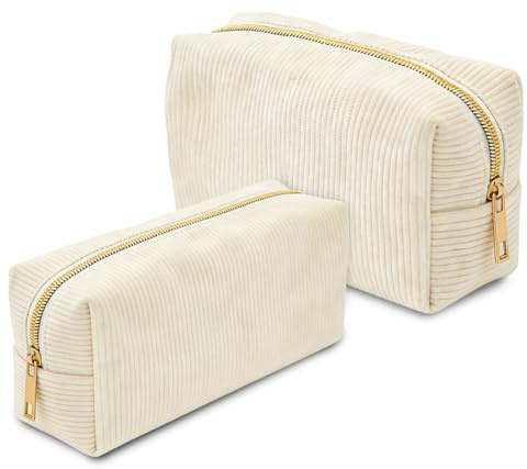 Federmäppchen Cord-Stoff - Federtasche, Portable Schulmäppchen Pencil Case, Große Kapazität Mäppchen mit praktischem Reißverschluss, für Teenager Schule, Büro, 2 Stück, Groß und Mittel, Beige