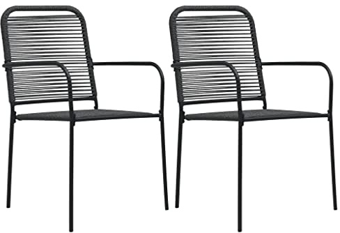 Keeushr Set di 2 sedie da giardino in corda di cotone e acciaio nero per esterni, design minimalista con telaio verniciato a polvere, comoda seduta semplice