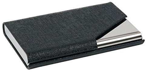 TRIXES Professionelles Visitenkarten-Etui mit glattem Kunstleder-Einband schwarz