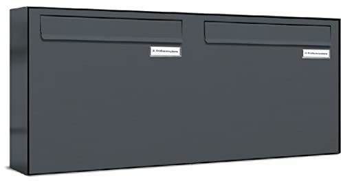 AL Briefkastensysteme 2er Briefkasten für Tür/Zaundurchwurf in Anthrazit Grau RAL 7016, 2 Fach, wetterfeste Doppel-Briefkasten-Anlage Design modern