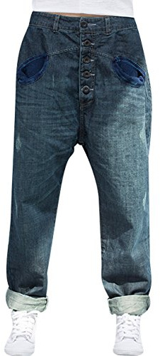 Youlee Donna Elastico in Vita Harem Pantaloni Cotone Jeans L