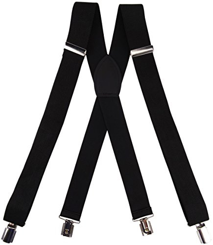 TigerTie breiter Herren Hosenträger mit 4 Clips in X-Form - Farbe schwarz - hochwertige Verarbeitung - elastisch längenverstellbar
