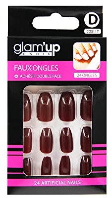 Glam’Up Paris - Faux Ongles - Pleine Couverture - Facile à Utiliser - 24 Faux Ongles par Boîte + Adhésifs Double Face - Forme Ballerine - N°117 - Rouge