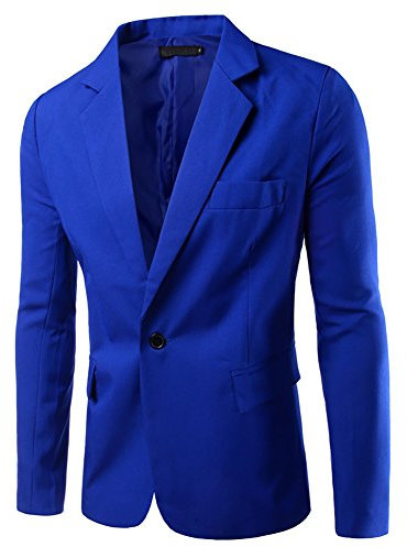 Homme Slim Fit Veste Blazer Casual Elegant Un Bouton Costume Manteau Jacket Bleu Royal XL