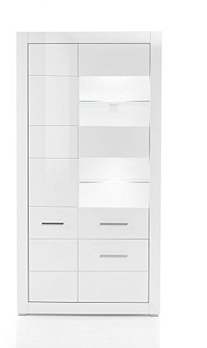 Beauty.Scouts Vitrine Sensitive Vitrinenschrank, Glasschrank, Highboard, Hochglanz Weiß, 100x198x35 cm Größe mit Beleuchtung