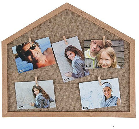 HAB & GUT -FR057- Bilderrahmen Haus aus Holz mit 5 Wäscheklammern, 44 x 46 cm, Collage, Galerie, Fotoleine