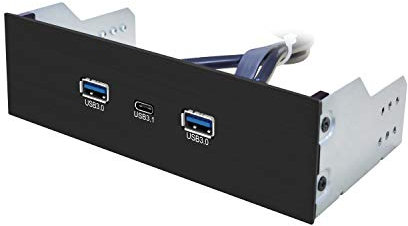 EZDIY-FAB 2-Port USB3.0 Type A and USB3.1 Type C GEN 2-5.25 inch Front Panel USB Hub with 20 pin Connector- 73 cm Cable, Metal Front Panel USB Hub