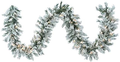 Natale Ghirlanda tralcio Verde innevato con luci 180 cm 150 Rami Pino Albero Fuori Porta LED Luce Calda