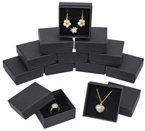 BENECREAT 12er Pack Black Matte Kraft Karton Schmuck Schmuckschatullen für Armbänder Ringe Ohrringe Halskette, Samt gefüllt Karton Schmuckverpackungen Geschenkboxen (7,3x7,3x3cm)