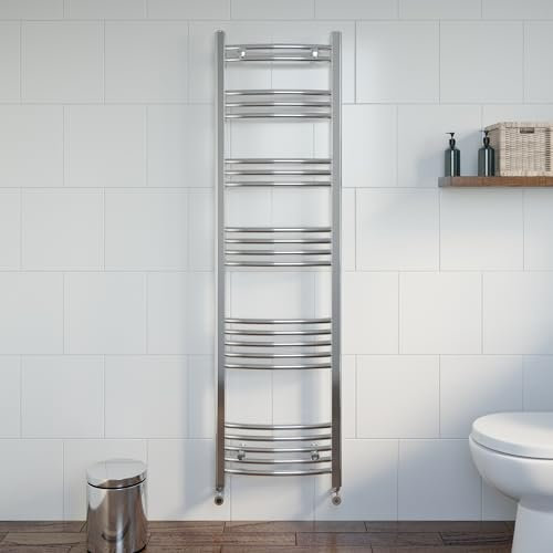 DuraTherm® 1600 x 450mm Curved Heated Towel Rail Radiator Modern Central Heating Bathroom Warmer Wall Mounted Ladder Rad, Polished Chrome
