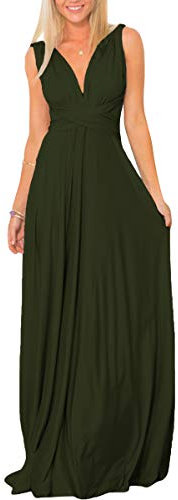 OBEEII Damen Elgant Multiway Rückenfrei Neckholder Abendkleid Frauen Brautjungfernkleid Verlobungs-Kleid Abschluss Geknotetem Bandage Rücken Kreuz Lange Sommer Strandkleid Dunkelgrün XS