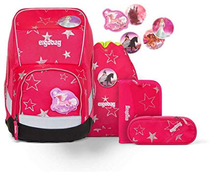 ergobag Wide Schulranzen Grundschule Set 5-tlg, Ergonisch, Volumen erweiterbar, Deckel aufklappbar, Pink